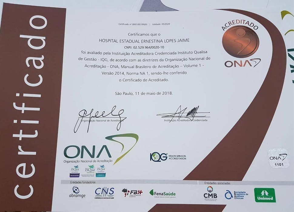 Hospital Ernestina Lopes Jaime Recebe Certificado De Qualidade Em Segurança Do Paciente